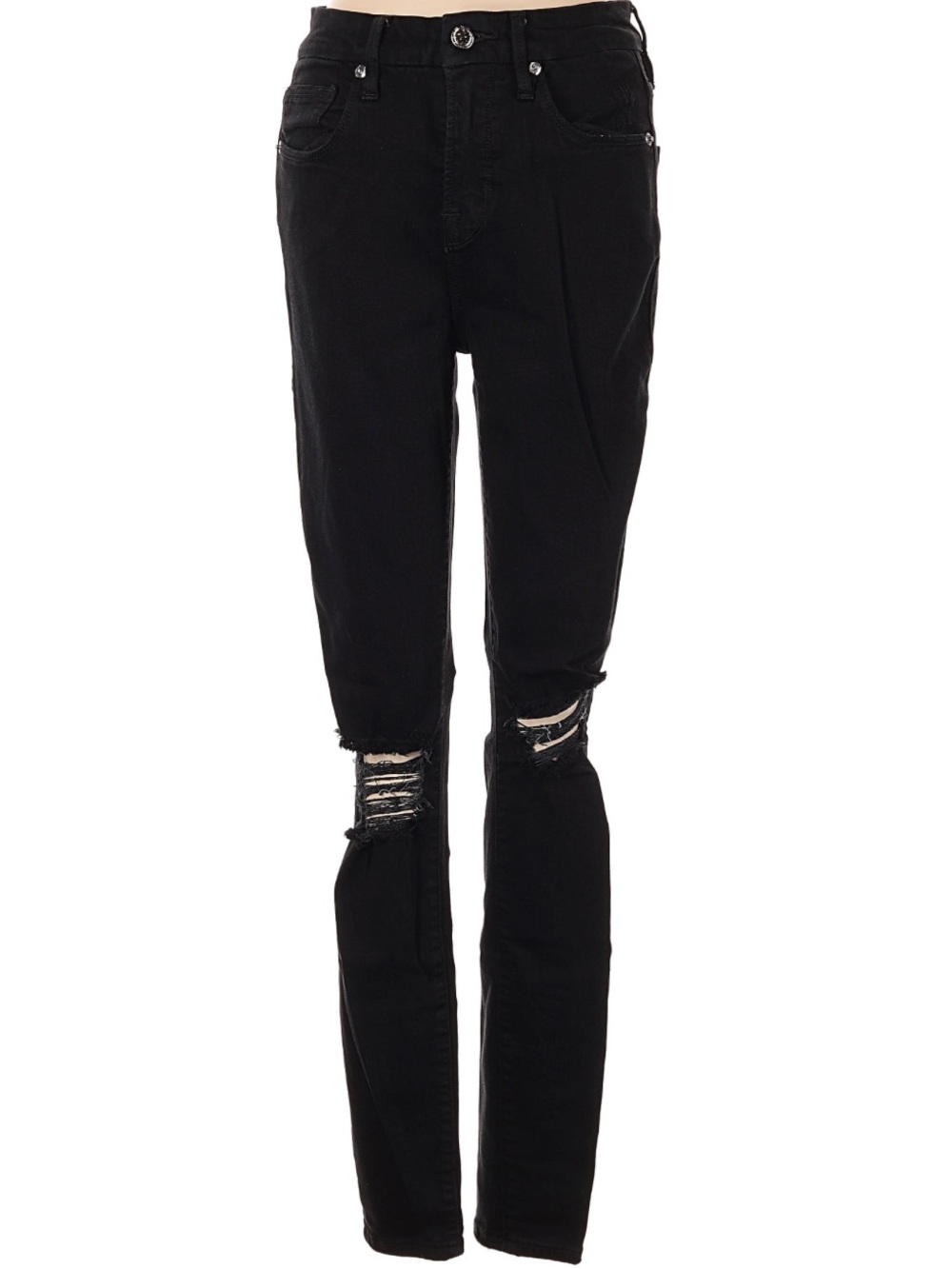 Good American Black Distressed Straight Leg Jeans